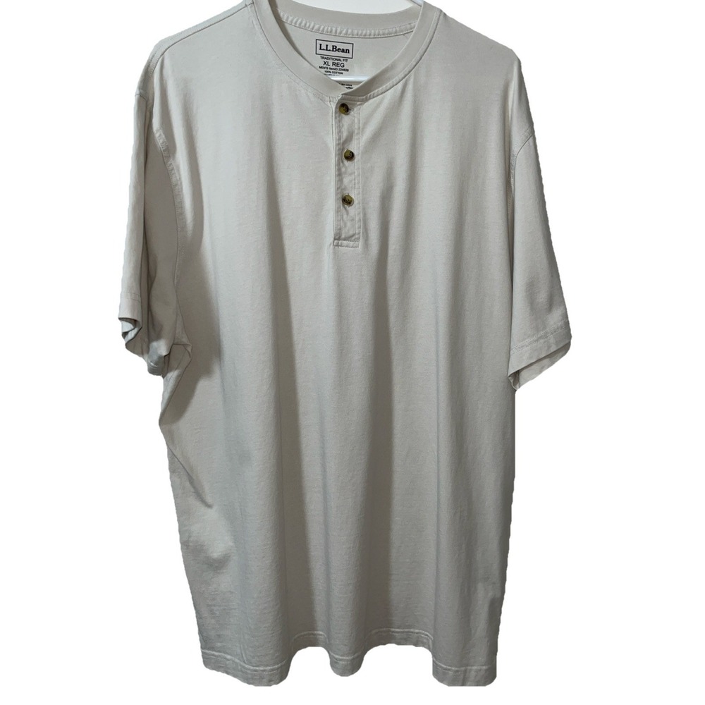 Men's LL Bean Short Sleeve Beige Henley Shirt Traditional Fit Size XL Breathable